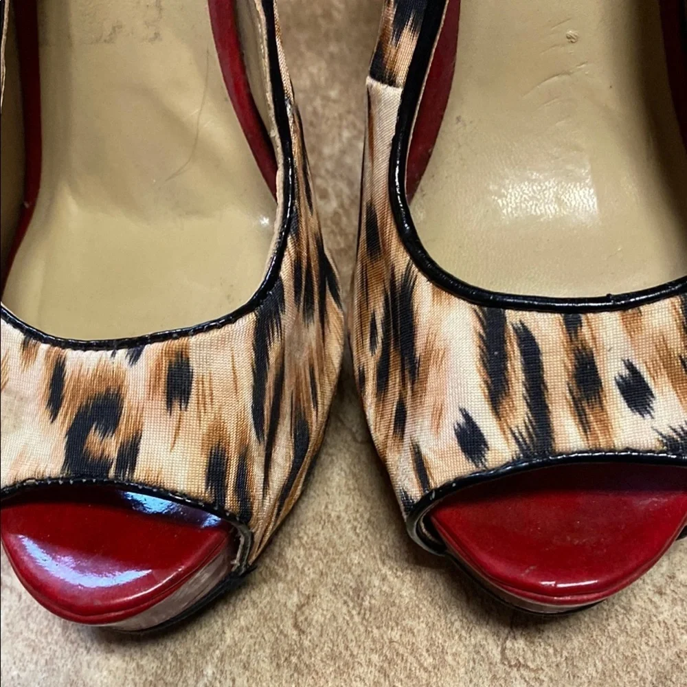 Brown and Red Stiletto Leopard Heels Coquette Cocktail Brunch